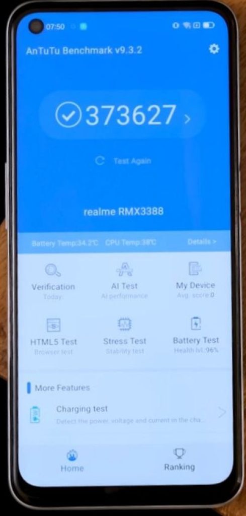 Realme 9 5G AnTuTu score Screenshot